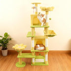 Yellow 71 Inch Flower Cat Tree Tower, Cat Tower for Indoor Cats Large Adult, Multi-Level Cat Tree with Scratching Posts, Hammock, 2 Condos and a Large Top Perches for Indoor Cats