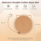 Cat Scratcher Mat, Natural Cotton Rope Cat Scratch Pad, 15.7'' Round Horizontal Floor Cat Scratching Pads for Indoor Cats, Cat Furniture Protector for Wall, Couch, Carpets, Sofas