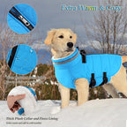 Dogcheer Dog Coat with Harness, Waterproof Dog Jacket Adjustable Pet Winter Coat with Zipper, Christmas Puppy Snow Jacket Fleece Sweater for Small Medium Large Dogs - Sky Blue M