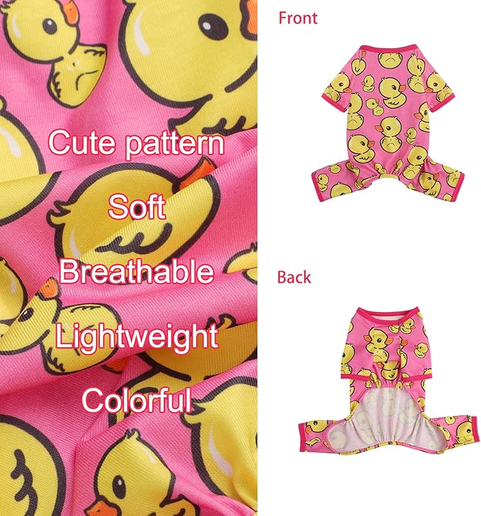 Dog Pajamas Pjs Spring Summer Dog Clothes for Small Dogs Girl Boy, Soft Stretchy Tiny Chihuahua Yorkie Puppy Clothes Doggie Onesies Cat Pet Jammies Outfit, Pink Duck, XS