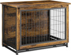 JY QAQA Dog Crate Furniture, Wooden Dog Crate Table, Double-Doors Dog Furniture, Indoor Kennel, Dog Cage/Brown/M