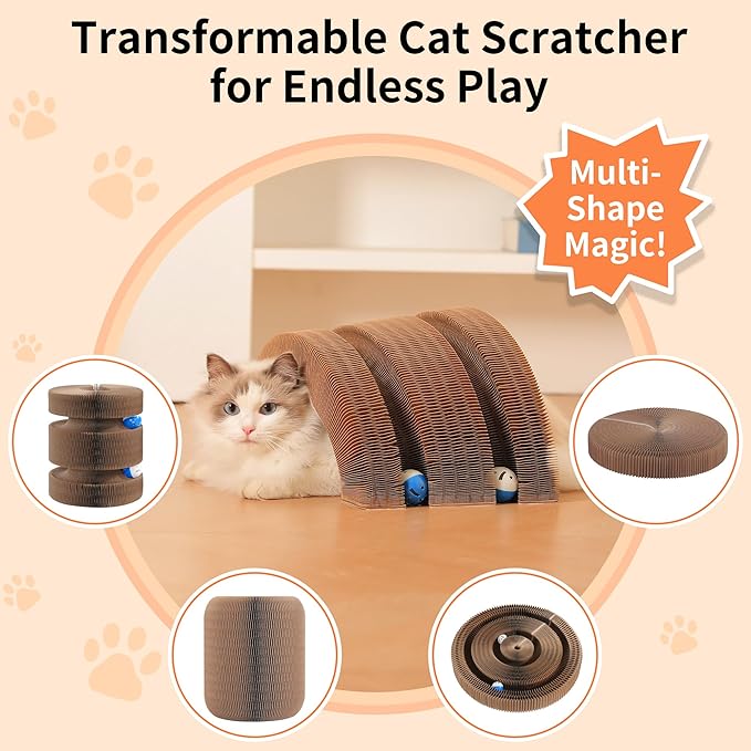 Twisty Magic Organ Cardboard Kitty Cat Scratcher, Extra-Large Accordion Foldable Magnetic Scratching Pad with Upgraded Magnets and Balls, Interactive Toy for Indoor Cats