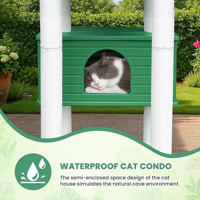 66.5 Inches Tall Outdoor Weatherproof Cat Tower, Multi-Level Cat Tree, Large Cat Condo with PVC Board and Cat Scratching Posts, for Outside and Indoor Cat Houses