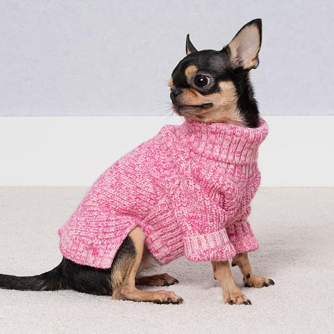 Fitwarm Knitted Turtleneck Dog Sweater, Cozy Dog Winter Clothes for Small Dogs Girl, Holiday Pet Outfit, Heather Pink, Small