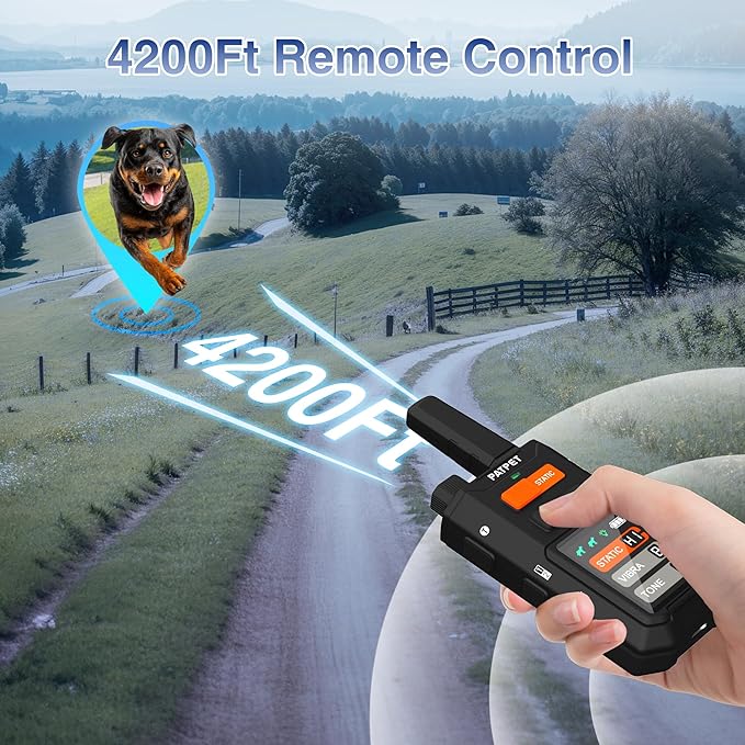 PATPET Training Collar for Dogs, 4200Ft Dog Training Collar with Remote, 3 Training Modes Beep, Vibration, Static, Rechargeable Electric Collars for Medium Large Dogs