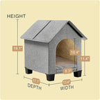 Indoor Dog House, Elevated Foldable Dog Cave Bed with Removable Plush Mat for Small Dogs and Cats Up to 15.7 Inches Long