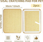 2 Pack Natural Sisal Cat and Rabbit Scratching Mat, 16" x 12" Horizontal Scratching Pad with Sticky Velcro Tape,Protects Furniture Sofa Carpet(Beige)