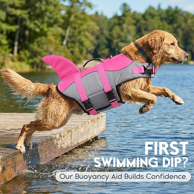 ASENKU Dog Life Jacket - Pet Safety Vest for Swimming & Boating, Shark Life Jacket with Floatation, Dog Lifesavers Swimsuits for Small Medium Large Dogs (Pink, XS)