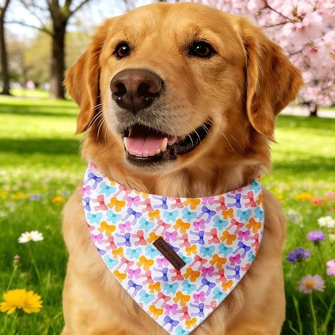 Elegant little tail Spring Dog Bandana, Cute Sailor Bow Washable Pink Dog Scarf Female or Male Square Bib Kerchief Scarf Adjustable Pet Bandana for Medium Large Dogs