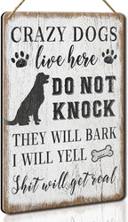 Wood Decorative Signage, DOGSlivehere, 12 x 8 inches, Funny Front Door Sign for Home Decor, Crazy Dogs Live Here - Please Do Not Knock Or Ring Doorbell
