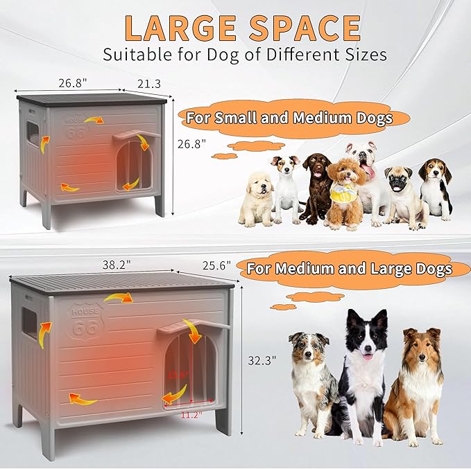 Insulated Dog House Outdoor Weatherpoof Plastic Dogs Houses Indoor Waterproof Stray/Pet Dog Shelter Outside for Medium and Small Dogs