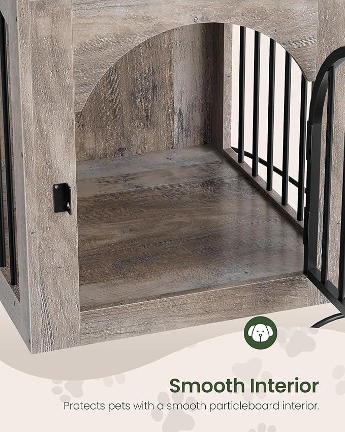 Dog Crate Furniture, Wooden Dog House with Charging Station and Storage Drawer, Indoor Pet Crate End Table for Small Breeds, for Living Room, Bedroom, Greige MGW01UFH