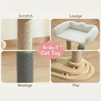4-in-1 Small Cat Tower with Bed for Kittens, Cat Tree with Cat Self Groomer Brush, Track Balls, Natural Sisal Cat Tower with Interactive Toy, Scratching Post for Indoor Cats