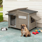 Outdoor Wooden Dog House for Small Dogs, Weatherproof Winter Dog Kennel with Openable Roof & Window, Chew-Resistant Frame, Cozy Indoor Shelter (Grey, 34" D x 22" W x 26.5" H)