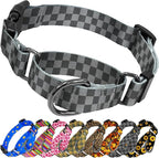 Kazazoo Martingale Collar for Dogs with Quick Release Buckle Adjustable Soft Durable Dog Collar for Small Medium Large No Pull Training Dog Collars-Black&Grey Plaid M