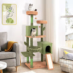 PETSITE 63 inch Cactus Cat Tree Tower, Multi-Level Cat Tower with Sisal Scratching Posts, Sisal Ladder, Hanging Balls, Cat Condos and Side Basket Bed, Cute Cat Tree for Indoor Cats