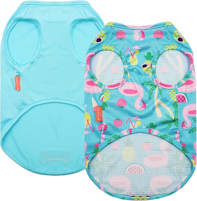 KYEESE 2Pack Dog Shirt, Lightweight Sun Protection Dog T Shirts for Small Dogs Boy Girl, Breathable Mesh Tank Top Sleeveless Pet Reflective Vest, Soft Summer Dogs Clothes, Flamingo+Blue, M