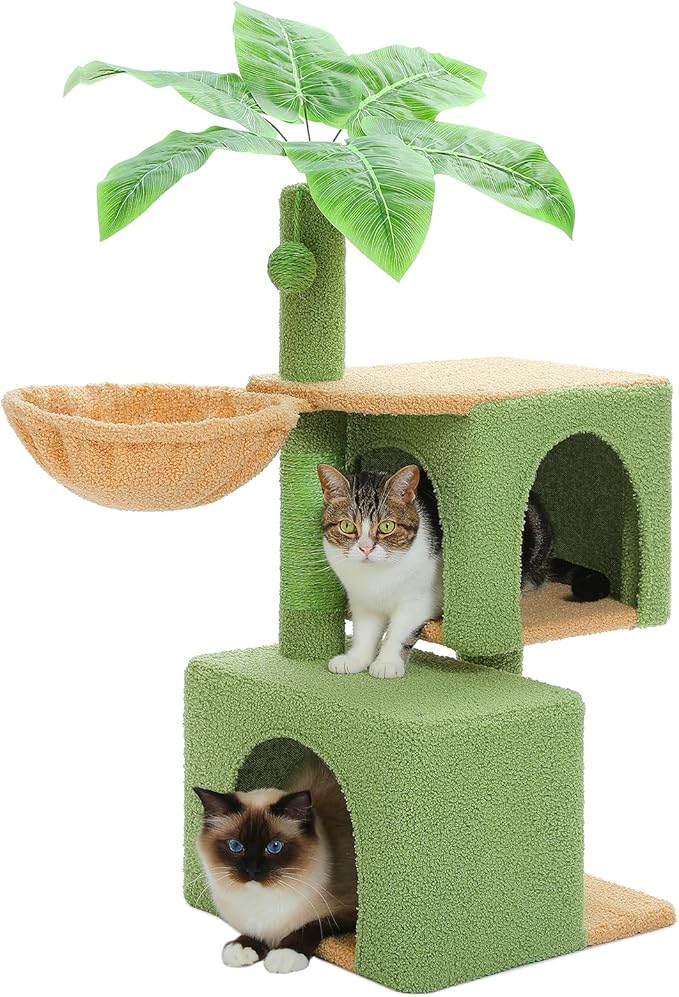 PEQULTI 31" Cat Tree for Indoor Cats, Multi-Level Cat Tower with Cozy Cat Condo Clearance Prime, Green