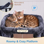 Hey-brother Cat Tree Tower with Extra Large Platform, Spacious Condo, 2 Cozy Hammocks, Self-Grooming Brush, Sisal Scratching Posts for Big Indoor Adult, Maine Coon, 35.4 Inches, Smoky Gray MPJ060G