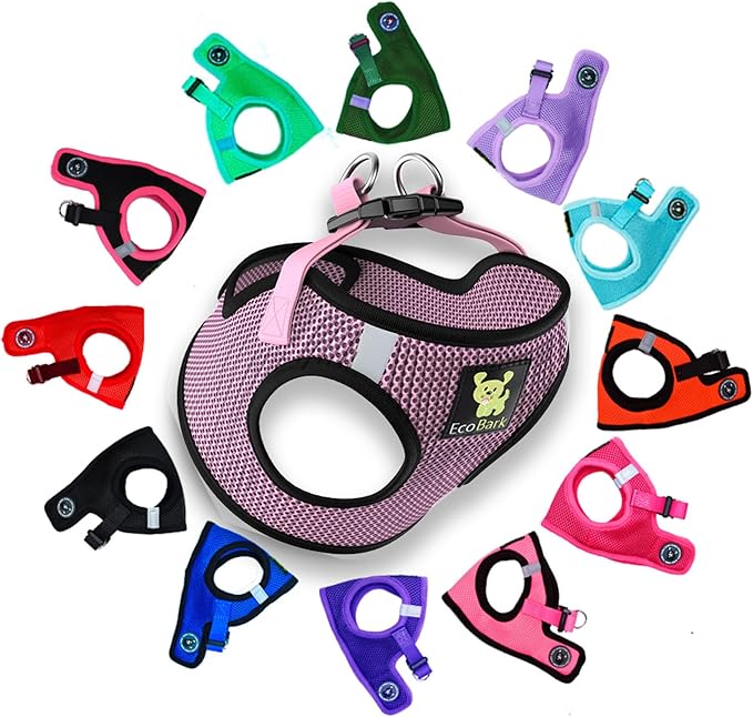 EcoBark Teacup Dog Harness - Step in Dog Harness - Soft Luxury Mesh - Mini Body Halter for Toy Breeds and Puppies - Halter Vest 3 pounds lbs (XXXS, Lilac Pink)