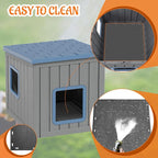 KAMABOKO Outdoor Cat Shelter Weatherproof PP Plastic Cat House for Winter, Insulated Cat Condo for Feral and Outdoor Cats with Waterproof Flat Base for Porch, Backyard, Blue