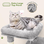 Globlazer Cat Tree Tower for Indoor Cats, 50-inch Adult Cat Tree House for Large Adult Cats with Steps, Scratching Post, 2 Cat Caves, Dangling Toys, FC50, Light Grey