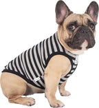 iChoue French Bulldog 100% Breathable Cotton Striped T Shirts Halloween Vest Clothes for Small Dogs Tank Tops Puppy Frenchie Pug English Boston Terrier Pitbull Grey Black Stripes - Medium