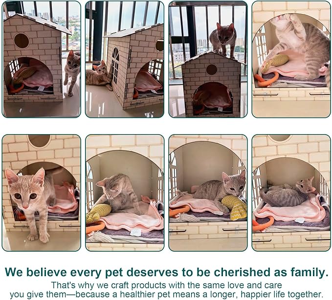 DIY Cat House Assembly cat Houses for Indoor Large Cat Cave Wood Cat Houses for Cats, Kittens, Small Dogs Cat Hideaway