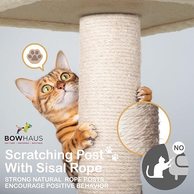 64” Wooden Cat Tree Tower for Indoor Large Cats & Kittens, Modern Tall Cat Climbing Tree w/Cave Condo, Scratching Posts, Hammock, Multi-Level Cat Tower w/Interactive Toy & Detachable Cushion