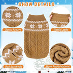 Warm Winter Dog Sweater - Cold Weather Pet Clothes for Small Medium Large Dogs Indoor Outdoor, Soft Classic Knit Puppy Apparel, Khaki, L