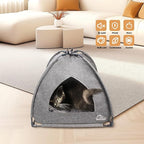 Winsterch Cat Bed Cave for Indoor Cats, Small Pet Tent Cave for Cats, Kittens, and Small Dogs, Warming Cat House with Removable Washable Cushion (18.5'‘ x 18.5’' x 15.8'', Grey)