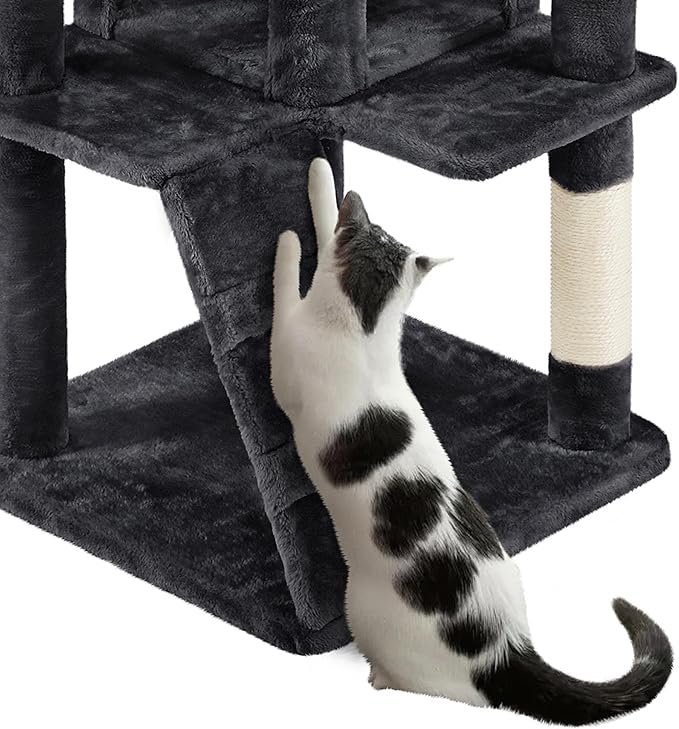 Topeakmart 70in Cat Tree, Multi-Level Cat Tower with Scratching Post Dangling Ball and Condos Cat Furniture for Indoor Cats, Black