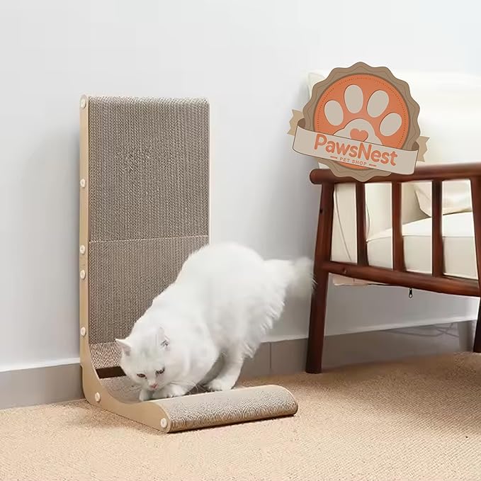 Paws NEST Cat Scratcher, 27.5 Inch L Shaped Cat Scratcher, Eco-Friendly for Indoor Cats, Includes Ball Toy & Premium Catnip, Non-Toxic, Easy Assembly