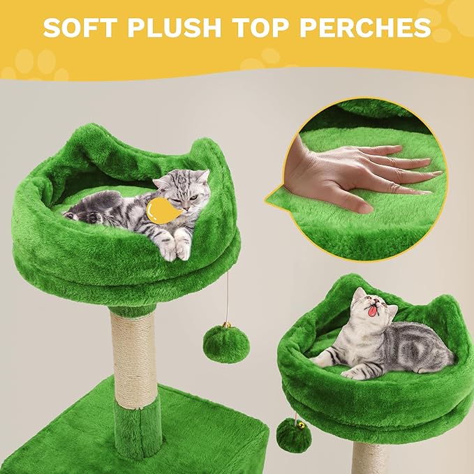 YITAHOME Tall Cat Tree Tower for Indoor Cats, 75in Multi-Level Cat Climbing Tower with Cat Condos, Top Perches, Hammock, Sisal Scratching Posts and Board, Kittens Play Activity Center, Green