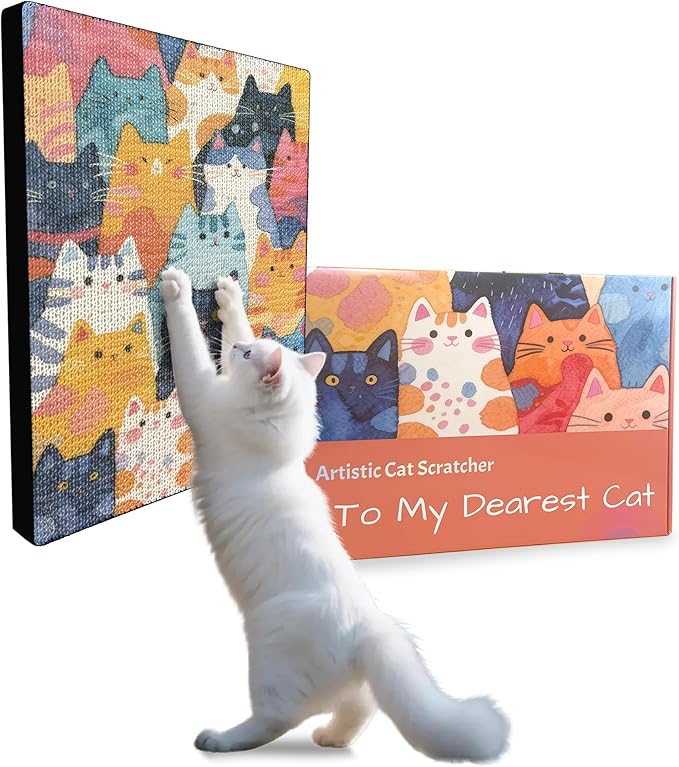 Art Cat Scratching Pad,Wall Scratcher for Indoor Cats - 16.54x11.81x1.18 Inches, Double-Sided Use, Cat Cardboard Scratcher Fits All Breeds & Sizes, Easy to Install,Cat Gifts