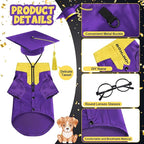 5 Pcs Dog Graduation Costume Set Include 2025 Pet Graduation Gown with Stole Puppy Grad Cap Lensless Glasses DIY Letter Stickers for Dogs Cats Holiday Costume Accessory(Purple Yellow,M)