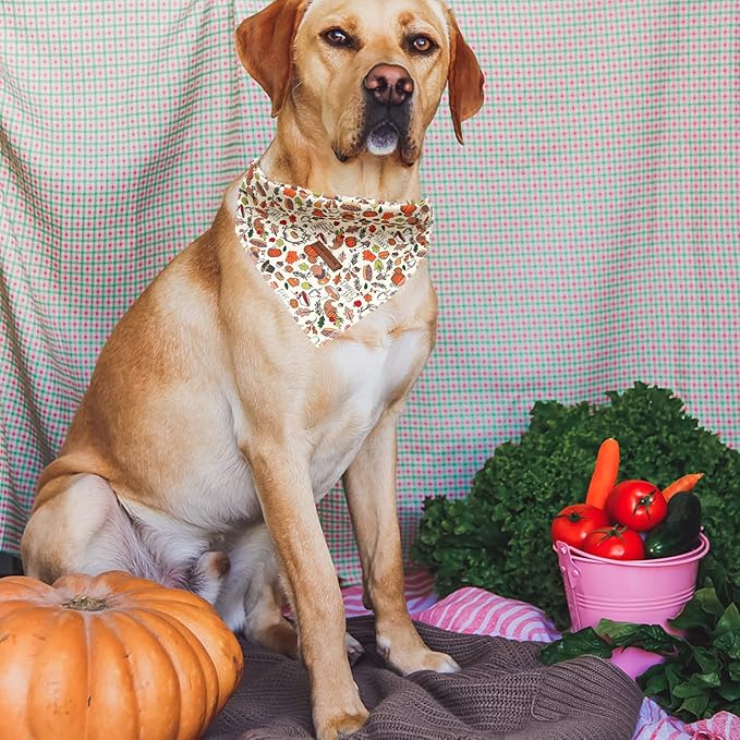 Elegant little tail Dog Bandana, Thanksgiving Turkey Girl Boy Dog Bandanas for Small Medium Large Dogs Washable Square Pet Scarf Adjustable Pet Kerchief