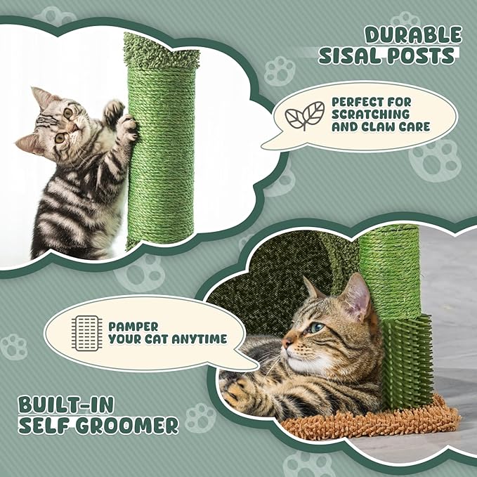 Magshion 42" Cactus Cat Tree for Indoor Cats, Multi-Level Cat Tower with Condo, Scratching Post, Ramp, Perch, Basket & Toys, Compact Cat Climbing Tree for Kittens & Small Cats, Green