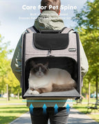 Pecute Cat Backpack Carrier XL, ExpandablePet Backpack for Cats & Small Dogs Up to 15lbs, with 4-Side Breathable Mesh, Multi-Entry & Lockable Zippers for Travel, Hiking, Camping - Hands Free, Khaki