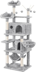 Topeakmart Cat Tree, 67in H Cat Tower for Indoor Cats, Multi-Level Cat Condo with Sscratching Posts & Soft Hammock & Large Basket & Fur Ball Sticks, Light Gray