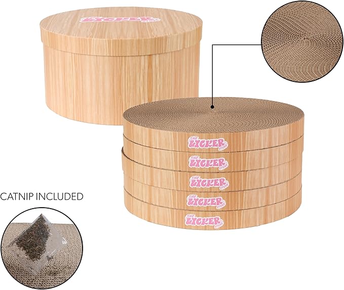 CSR1012C Kate 12 Inch Cardboard Cat Scratcher Pads with Box & Catnip, Reversible Heavy-Duty Scratch Boards for Cats, Furniture Protection, Classic Wood Finish, Brown, 5-Pack