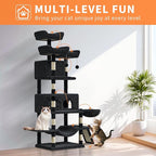 68.5 in Multi-Level Cat Tree for Indoor Cats Large Adult Heavy Duty Cat Tower for Large Cats with 2 Condos/Plush Perches/Sisal Scratching Posts/Hammocks/Basket/Dangling Balls, #2604 Dark-Grey