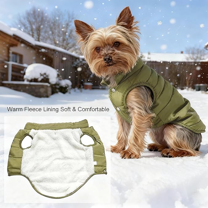 Dog Jacket Waterproof Fleece Dogs Vest Large Dog Coats for Winter Cold Weather Warm Dogs Puffer Jacket Puppy Coat Green Pet Jackets Cat Coats M