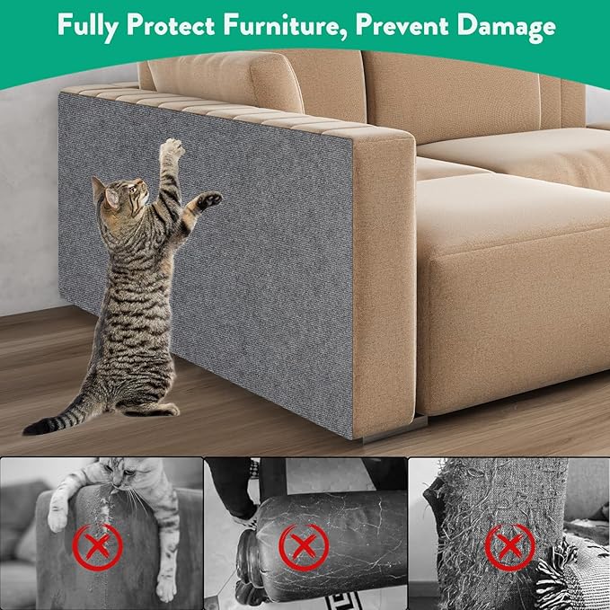 Trimmable Cat Scratcher Mat 2PCS, 78.7"x15.8" Self-Adhesive Scratching Carpet Pad Replacement for Cat Tree Shelves, Steps and Posts, DIY Scratch Couch Furniture Protector