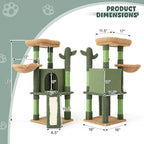 Magshion 42" Cactus Cat Tree for Indoor Cats, Multi-Level Cat Tower with Condo, Scratching Post, Ramp, Perch, Basket & Toys, Compact Cat Climbing Tree for Kittens & Small Cats, Green