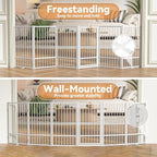 Full Metal Freestanding Dog Gate with Door, 36''Height Foldable Pet Dog Fence for Indoor & Outdoor, 6 Panels Extra Wide Free Standing TallDog Gates for Doorways,House,Stairs,Porch,Deck,Yard
