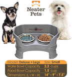 Neater Feeder Deluxe Mess-Proof Elevated Dog Bowls for Small Dogs (Up to 19 lbs), 2 Height Adjustable (6” & 7.5”) No-Spill Raised Dog Bowl Stand, Stainless Steel Food Bowl Set, Made in USA, Grey