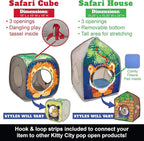 Kitty City Safari Jungle Pop-Up Cat Cube, Collapsible Indoor Cat Hideout & Play Cube with Peekaboo Openings, Easy Storage, 15” x 15” x 15”