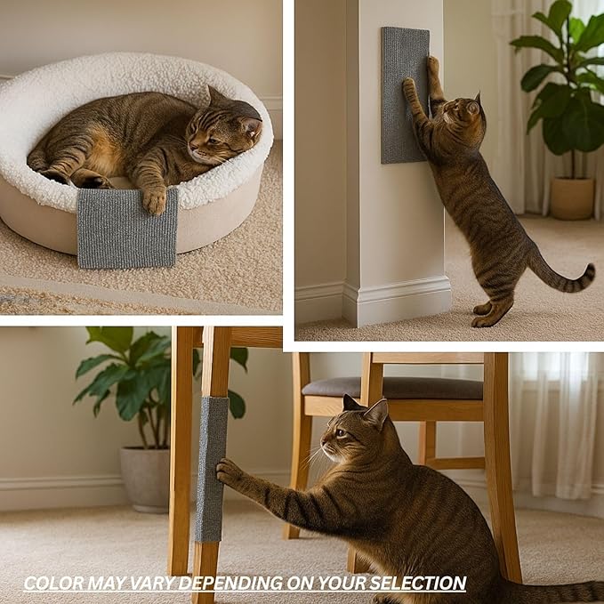 Cat Scratch Mat (3 Pack), 23.6’’ x 11.8’’ Cat Wall Corner Scratcher, Versatile Self-Adhesive Replacement Easy Use for Cat Trees Wall Furniture, Scratching Posts, and Couch Protection (Deep Grey)