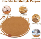 2-Pack Cat Scratching Mats, Natural Cotton Rope Scratch Pad with Ear Shape Hanging Hook and Play Ball, Furniture Protector for Wall, Floor, Sofa, Couch, Carpet, Brown